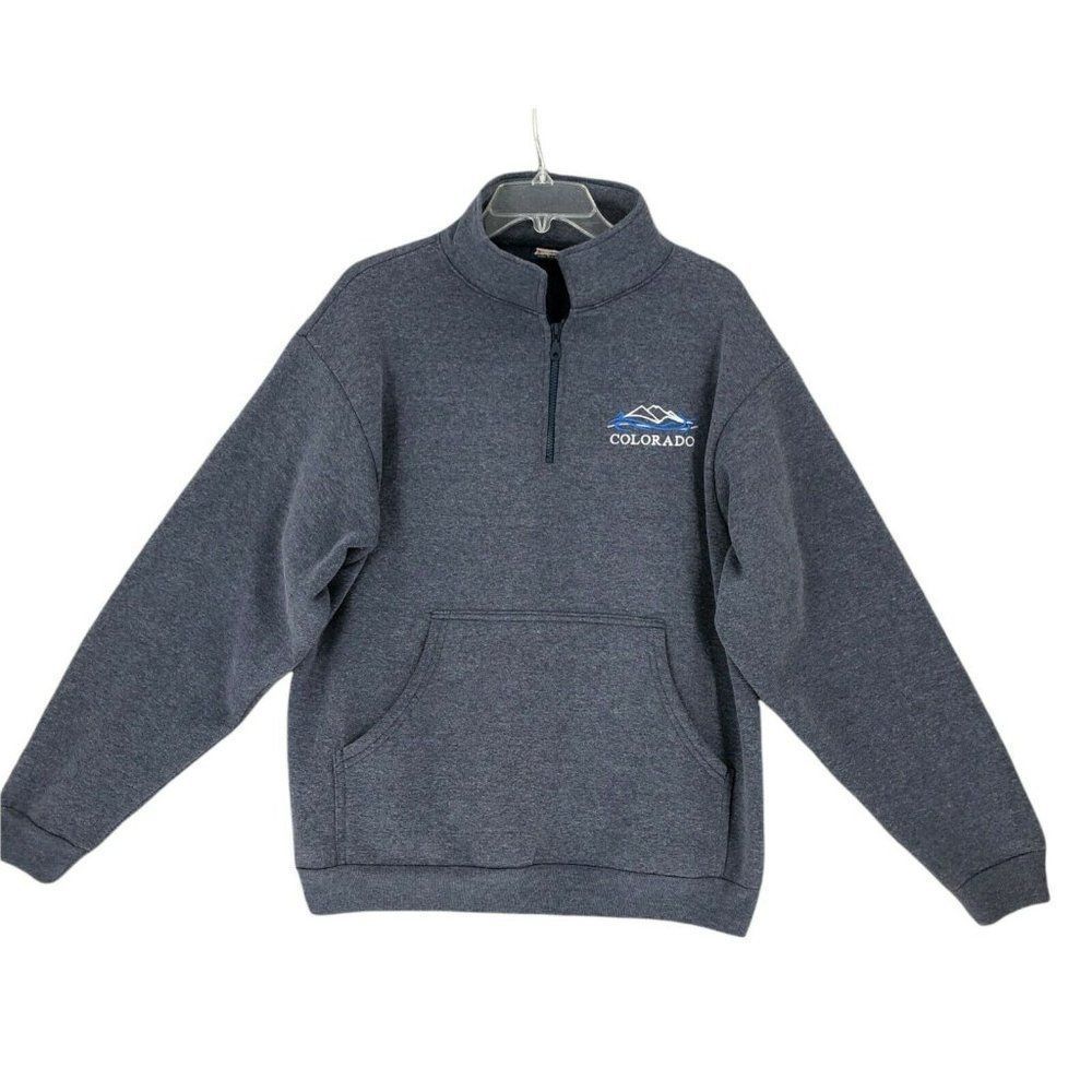 Tipsy Colorado Mens Sweatshirt Large Gray Fleece Quarter Zip Long Sleeve Sweater